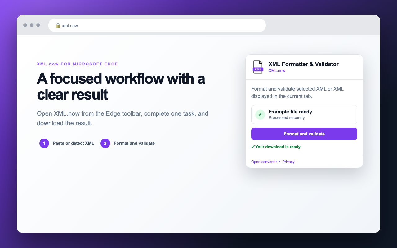 XML Formatter & Validator result workflow