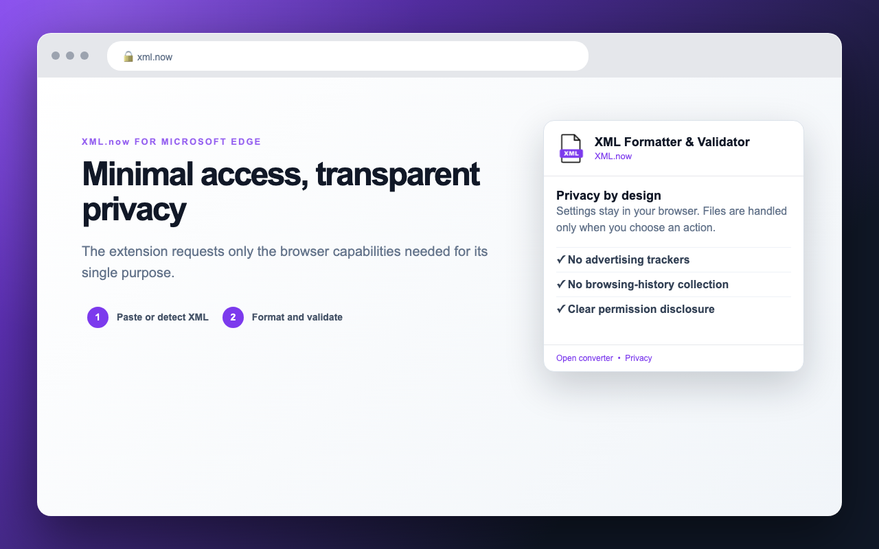 XML Formatter & Validator privacy details